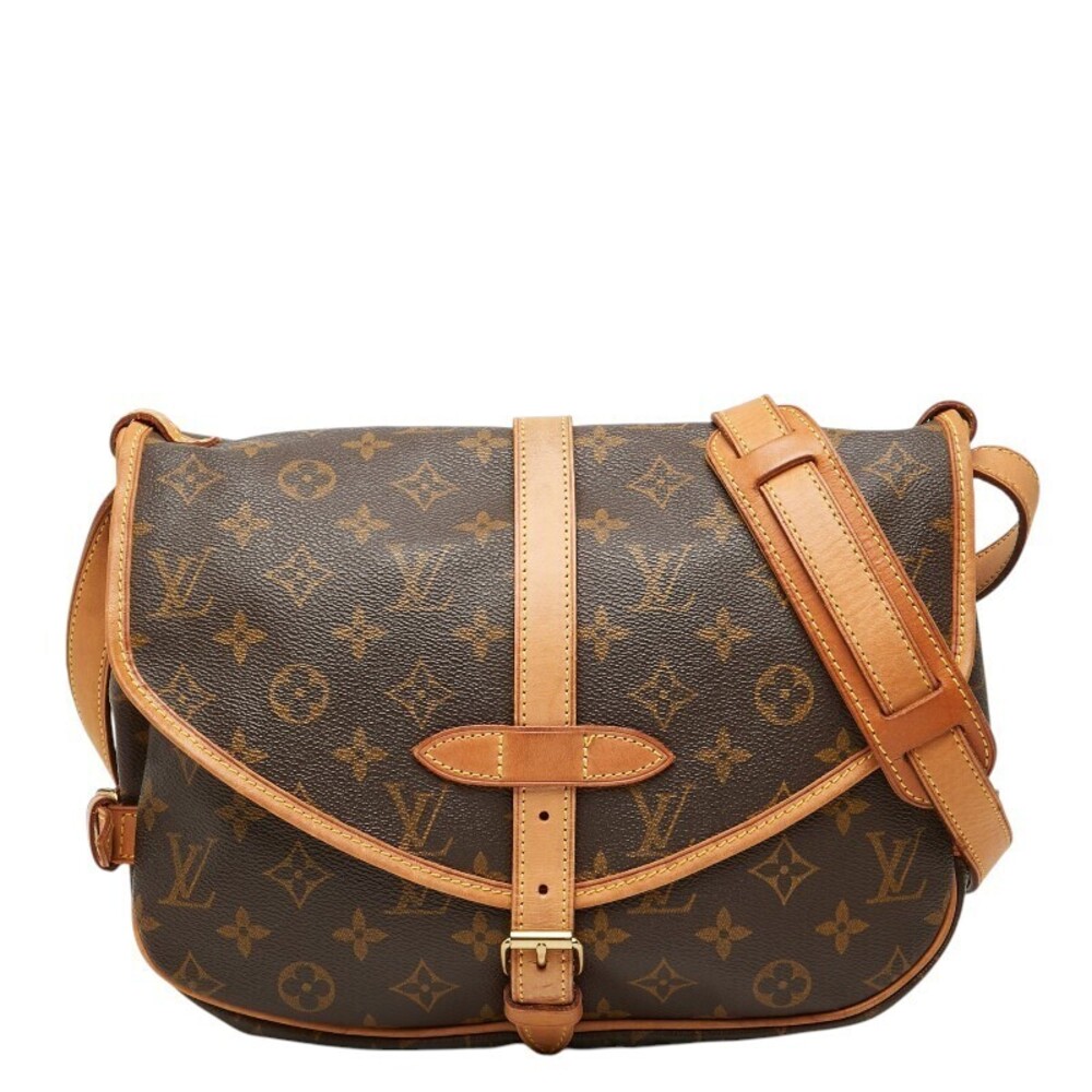 Louis Vuitton Monogram Saumur Leather Crossbody Bag Brown